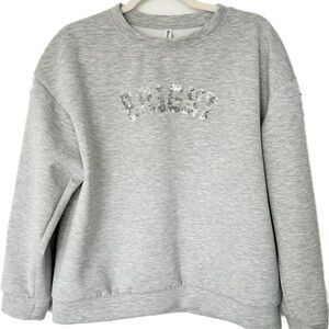 Grey Sequin Accent Crewneck Sweatshirt - Women